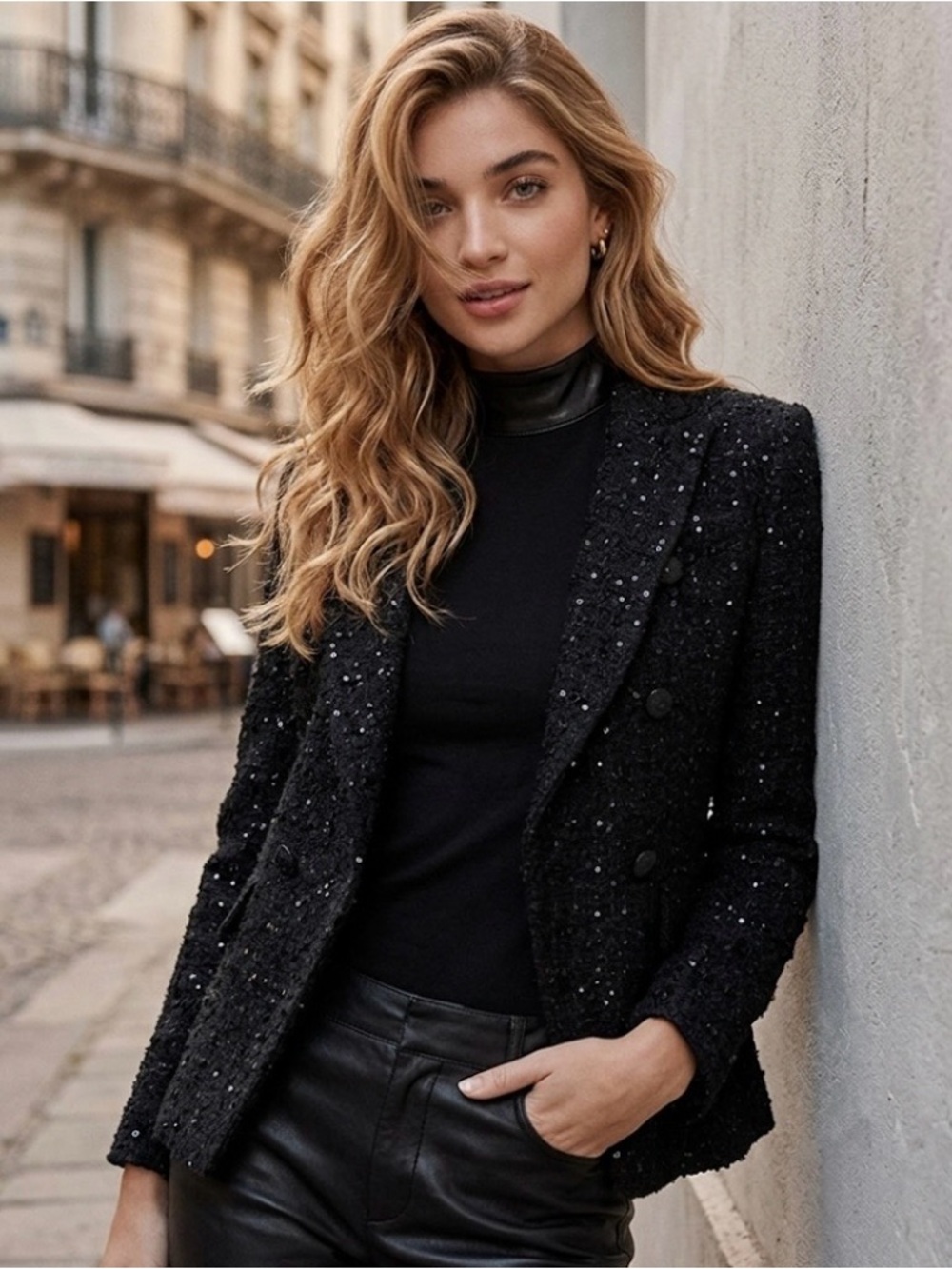 Generation Love Alexa Black Tweed Double Breasted Blazer Jacket Small NWT
